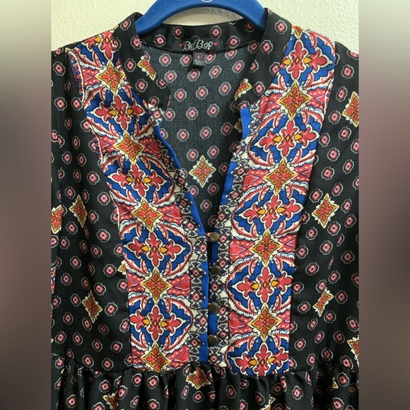 BeBop Bohemian Peasant Tunic Top Small-Antique Look Buttons Blue,White,Yellow - Picture 5 of 12